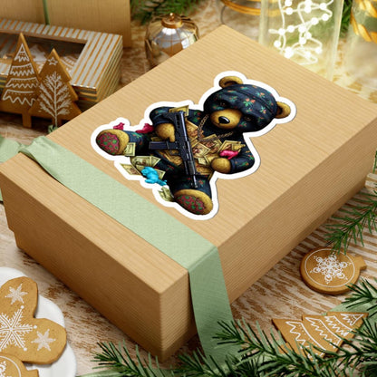 Gangsta Teddy Bear Sticker | Gold Chain, Rifle, Cash | Laptop Decal