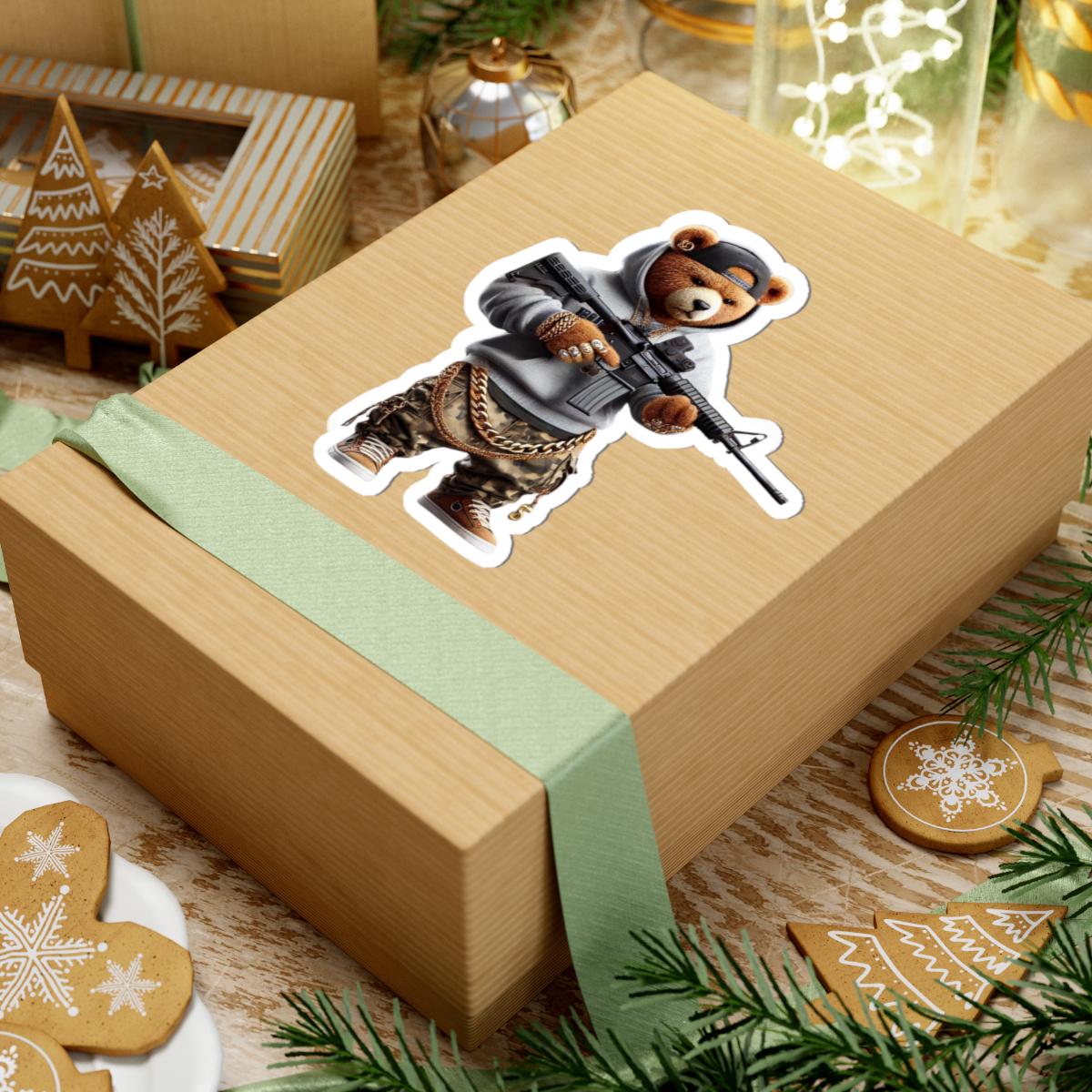 Camo Gangsta Bear Sticker | Gold Chain Hip Hop Vinyl Art Decal