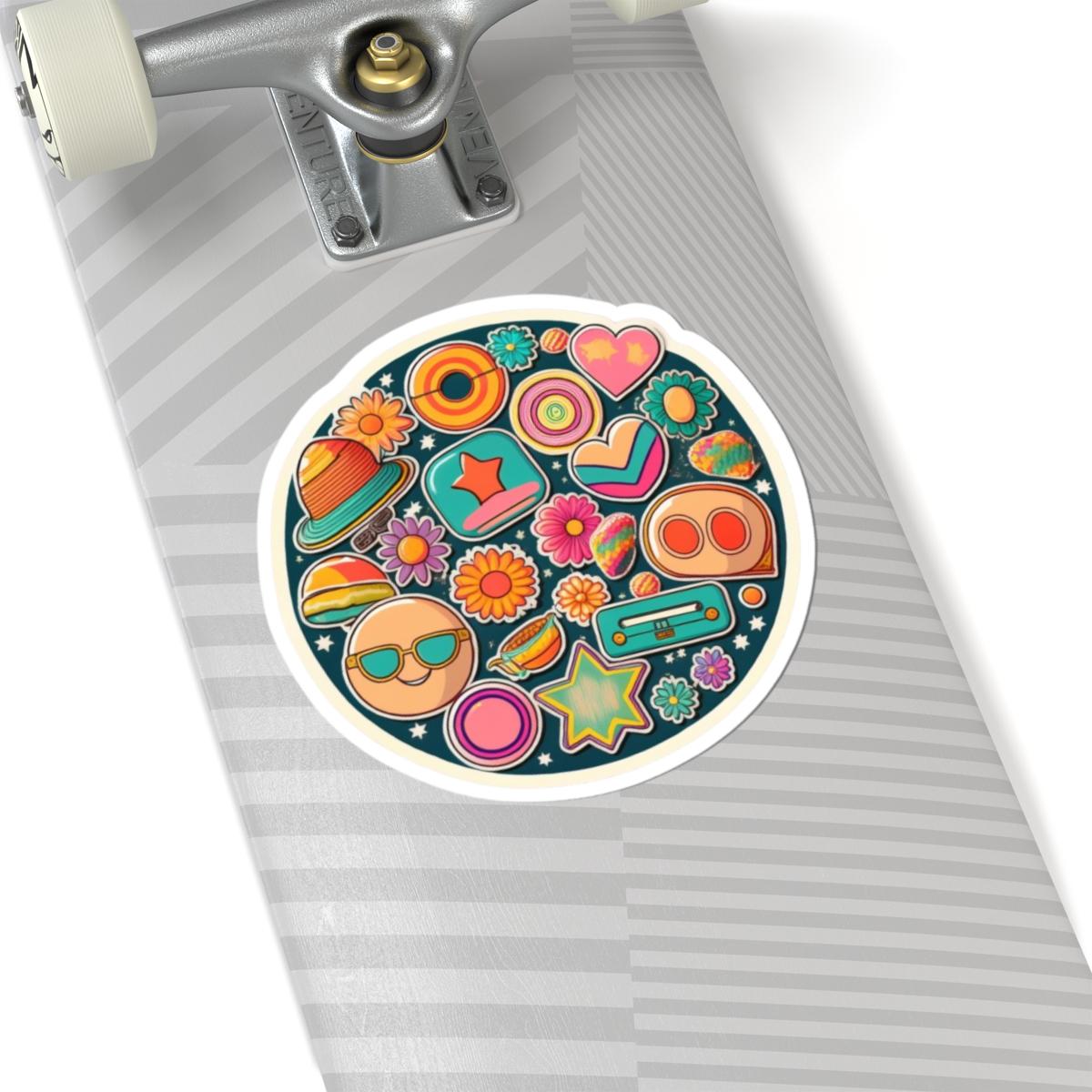 Groovy Retro Vibes Sticker Collage | 70s Planets, Flowers, Cassette, Stars