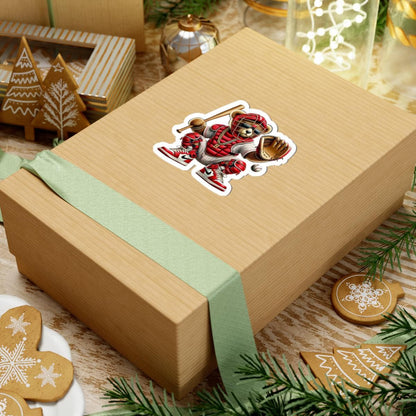 Baseball Catcher Bear Sticker | Red Gear, Gold Chain, Sports Fan Decal