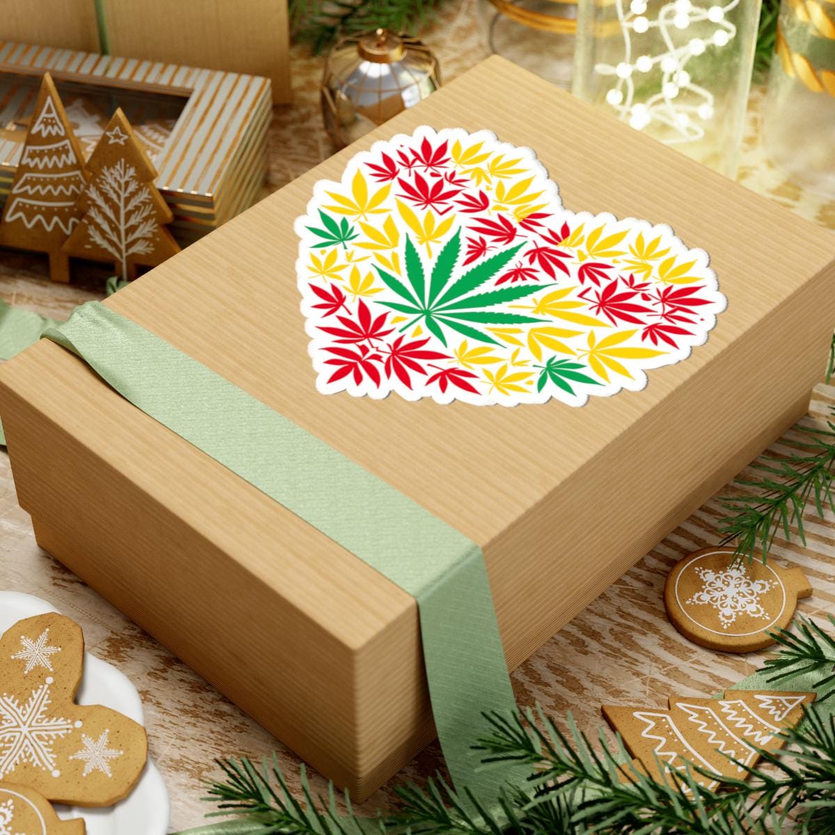 ColorFlow | Rasta Heart Cannabis Sticker | Red Yellow Green Weed Leaf Decal | Reggae Marijuana Vinyl Art for Stoners & Smokers