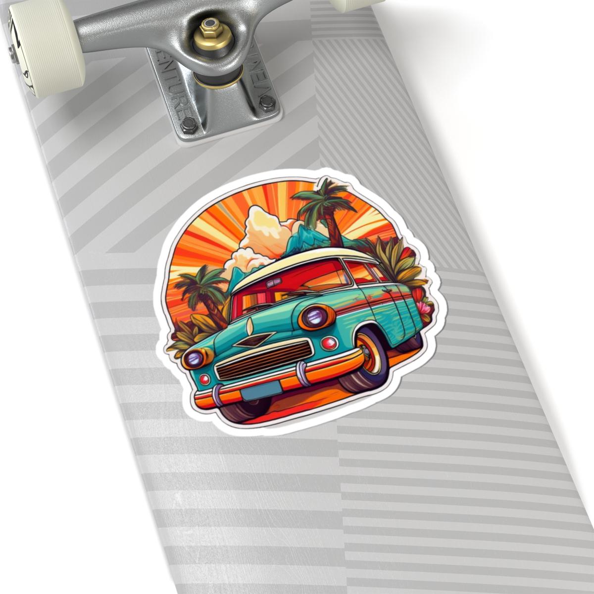 ColorFlow | Retro Tropical Car Sticker with Sunset and Palm Trees Vibe
