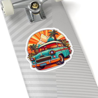 ColorFlow | Retro Tropical Car Sticker with Sunset and Palm Trees Vibe