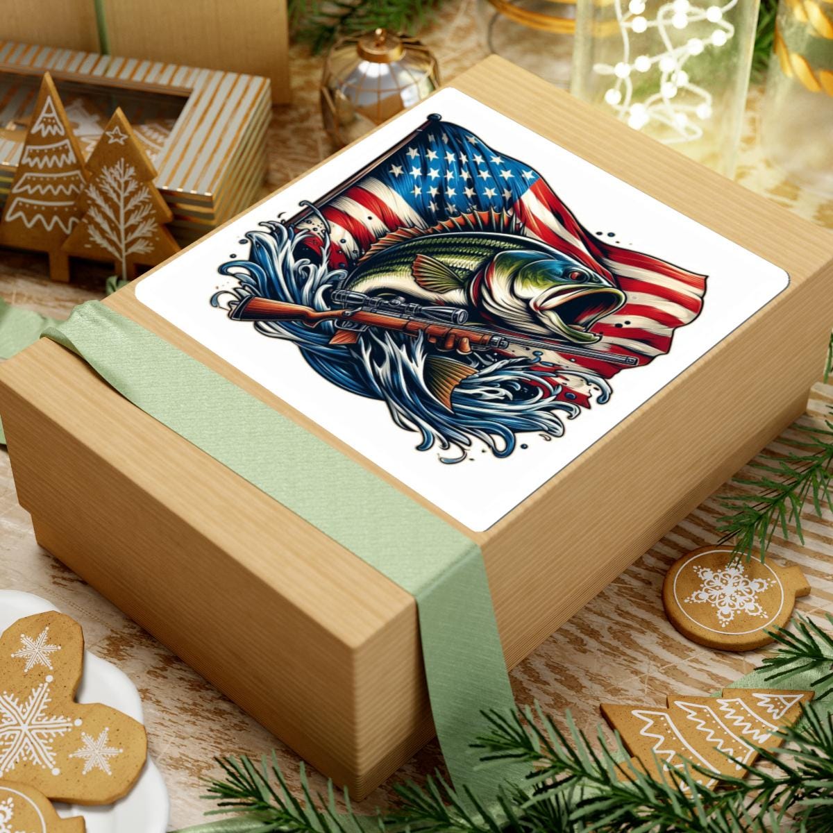 ColorFlow | American Bass Rifle Sticker | Patriotic Fish Gun Decal for Hunting and Fishing Fans