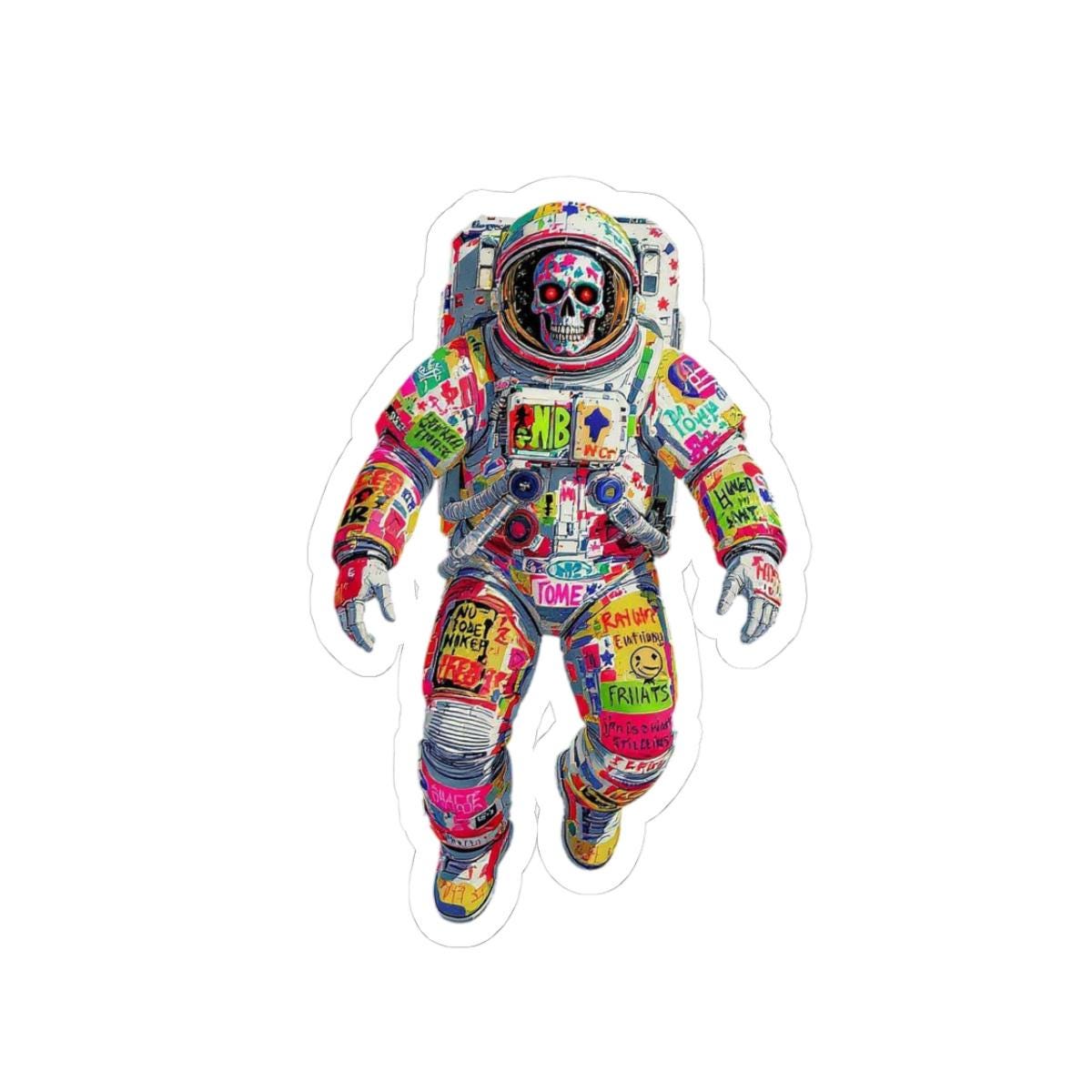 ColorFlow | Graffiti Skull Astronaut Sticker with Neon Street Art Design | Space Punk Vinyl Decal
