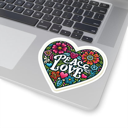 Peace Love Heart Sticker | Boho Floral Retro Vinyl Decal for Journals, Tumblers