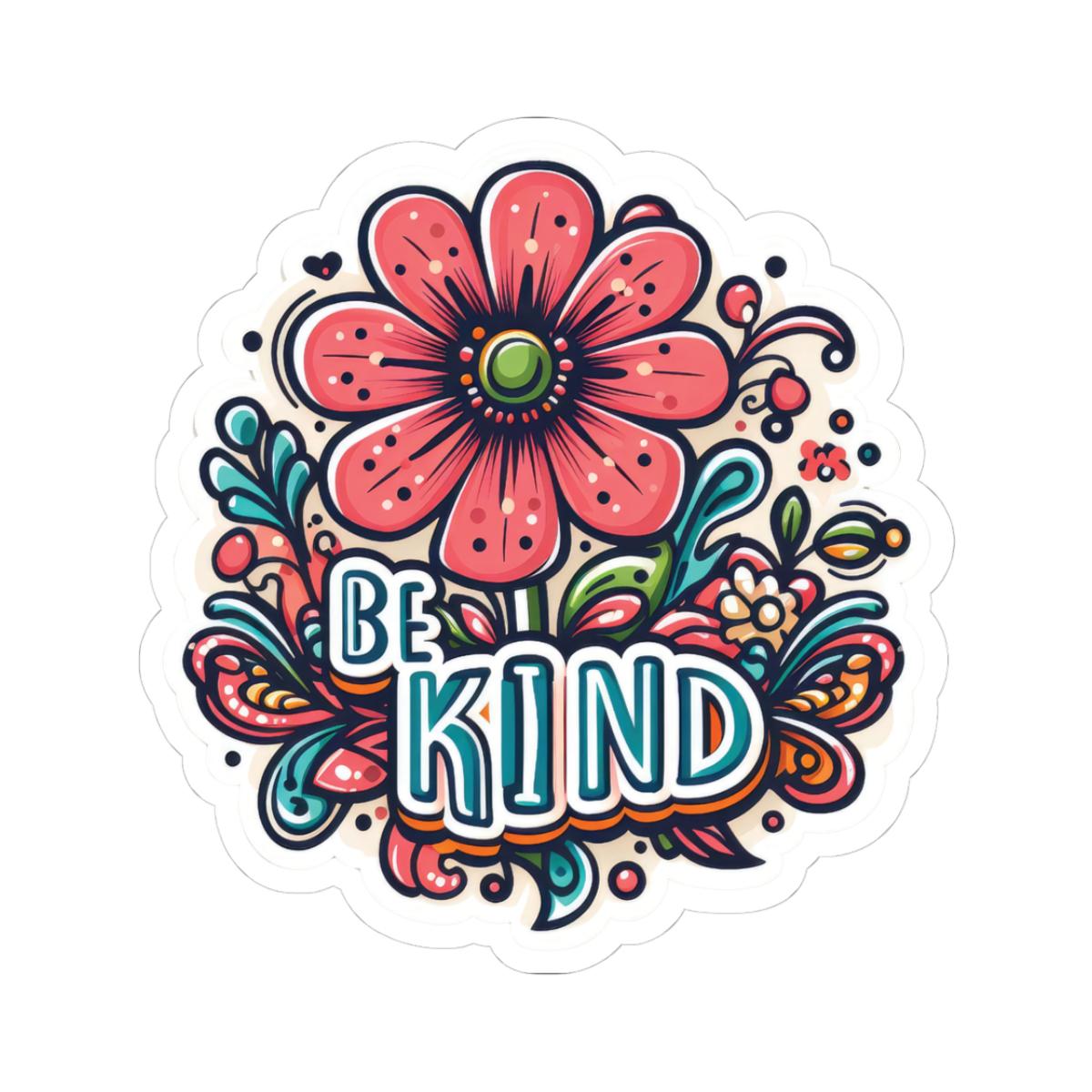 Be Kind Floral Sticker | Groovy Retro Kindness Decal, Boho Vinyl Art