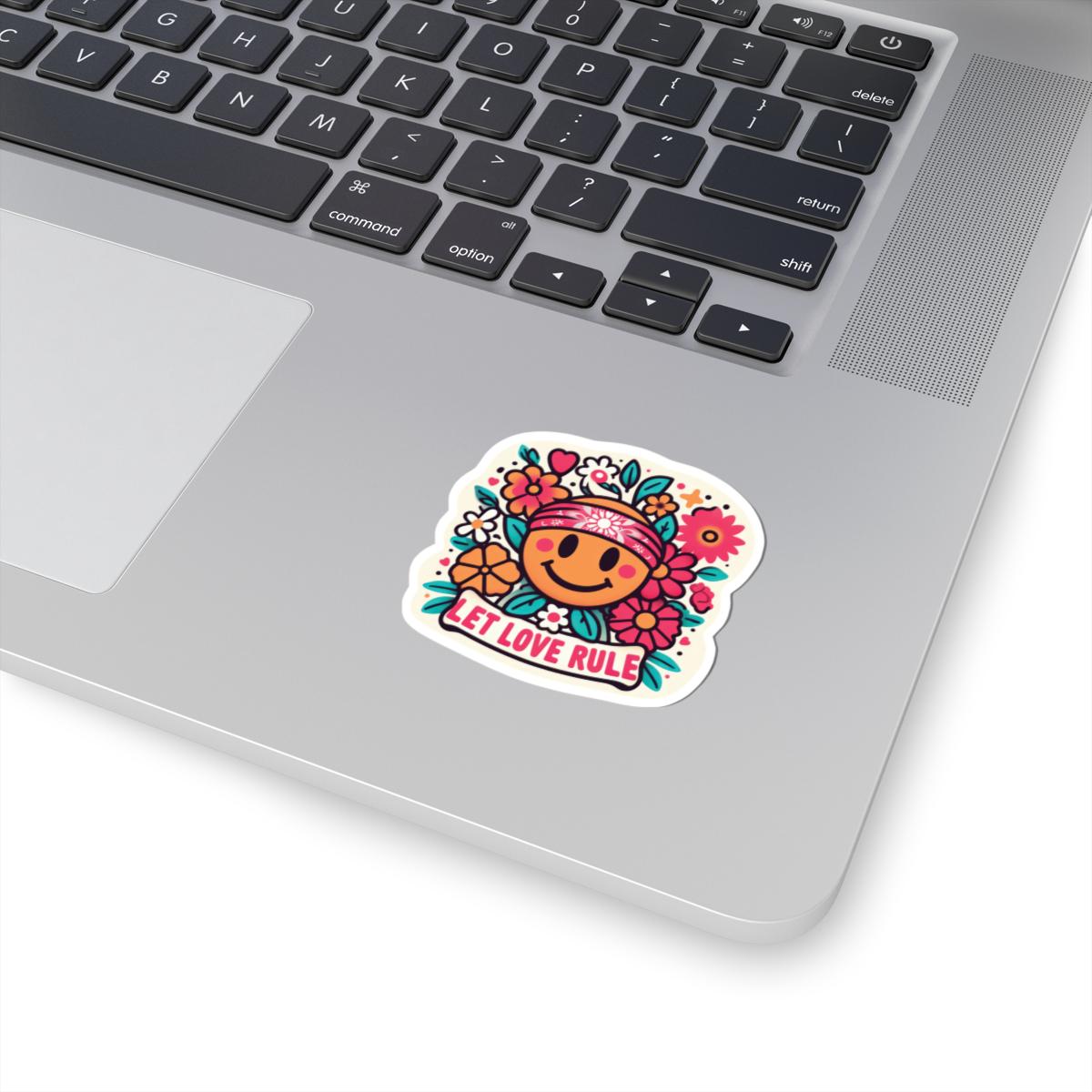 ColorFlow | Let Love Rule Sticker with Hippie Smiley and Flowers | Retro Groovy Vinyl Decal