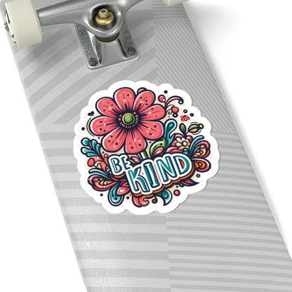 Be Kind Floral Sticker | Groovy Retro Kindness Decal, Boho Vinyl Art