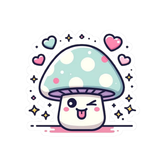 Winking Mushroom Sticker | Pastel Kawaii Fungi Vinyl Decal, Cottagecore Accessory