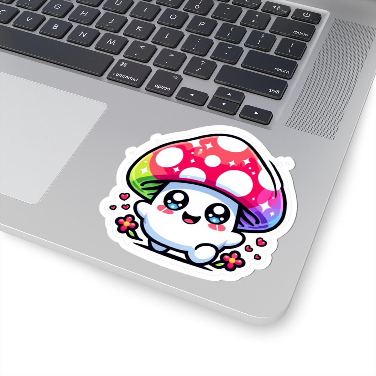 Rainbow Kawaii Mushroom Sticker | Sparkle Eyes, Flowers, Vinyl Decal