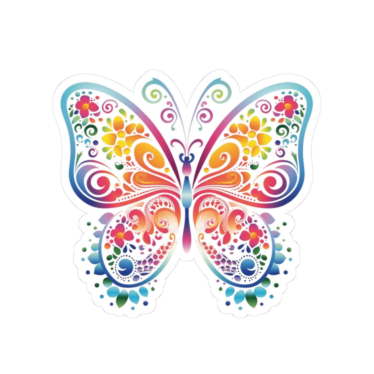 ColorFlow Groovy Rainbow Butterfly Sticker | Floral Psychedelic Wings Art | Vibrant Vinyl Sticker
