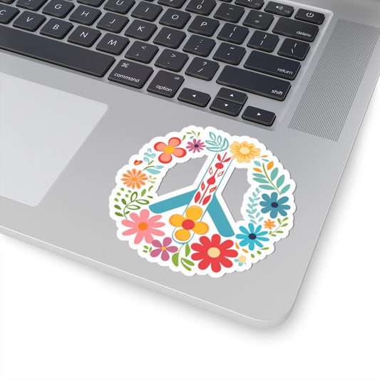 Floral Peace Sign Sticker | Boho Hippie Vinyl Decal (Kiss Cut)