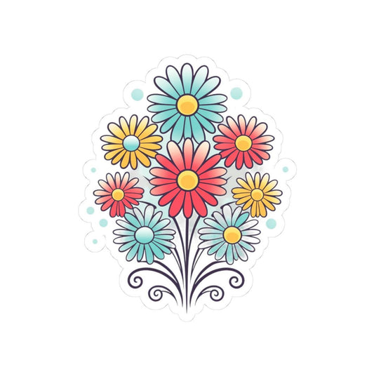 ColorFlow Daisy Bouquet Sticker | Retro Floral Vinyl Decal (Kiss Cut)