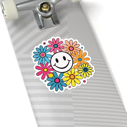 Groovy Smiley Flower Sticker | Retro 70s Daisy Vinyl Decal (Kiss Cut)