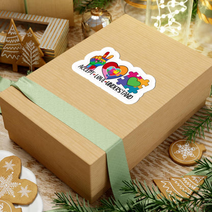 ColorFlow | Accept Love Understand Vinyl Sticker | Autism Acceptance Puzzle Hearts Peace Sign Design