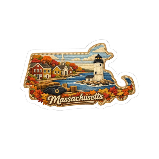 ColorFlow | Massachusetts Coastal Heritage Vinyl Sticker | New England Harbor Lighthouse Autumn Towns Art
