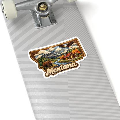 ColorFlow | Montana Wilderness Retreat Vinyl Sticker | Mountain Rivers Cabin Wildlife and Big Sky Landscape Art
