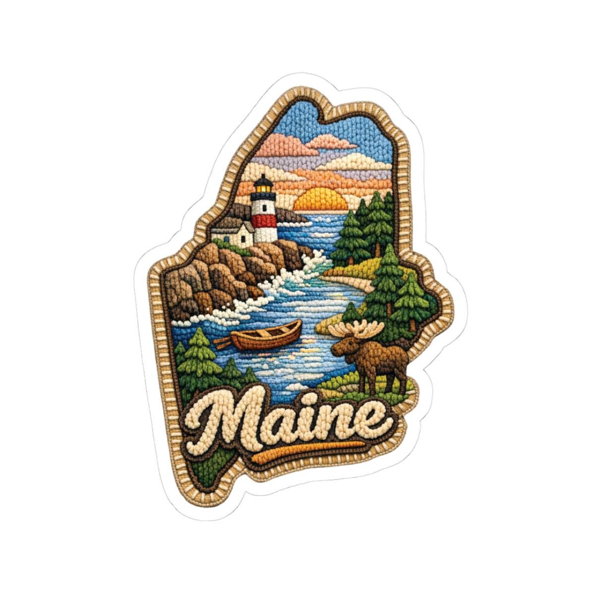 ColorFlow | Maine Coastal Wilderness Vinyl Sticker | Lighthouse Pine Shores Canoe and Northern Seascape Art