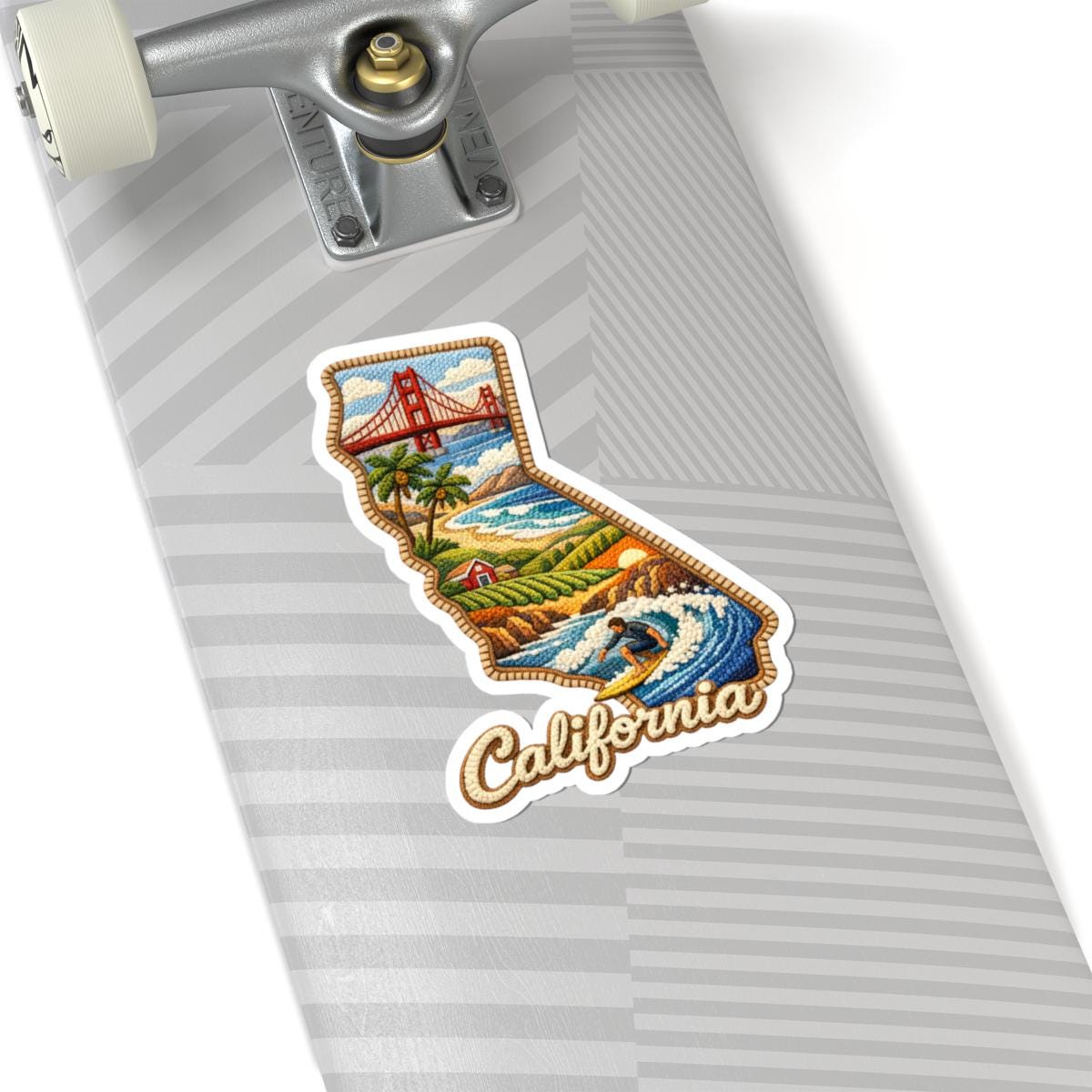 ColorFlow | California Golden Coast Vinyl Sticker | Coastal Cliffs Surf Waves and Iconic Bridge Landscape Art