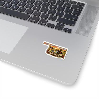 ColorFlow | Oklahoma Prairie Sunset Vinyl Sticker | Cowboy Fields River Valley and Heartland Landscape Art