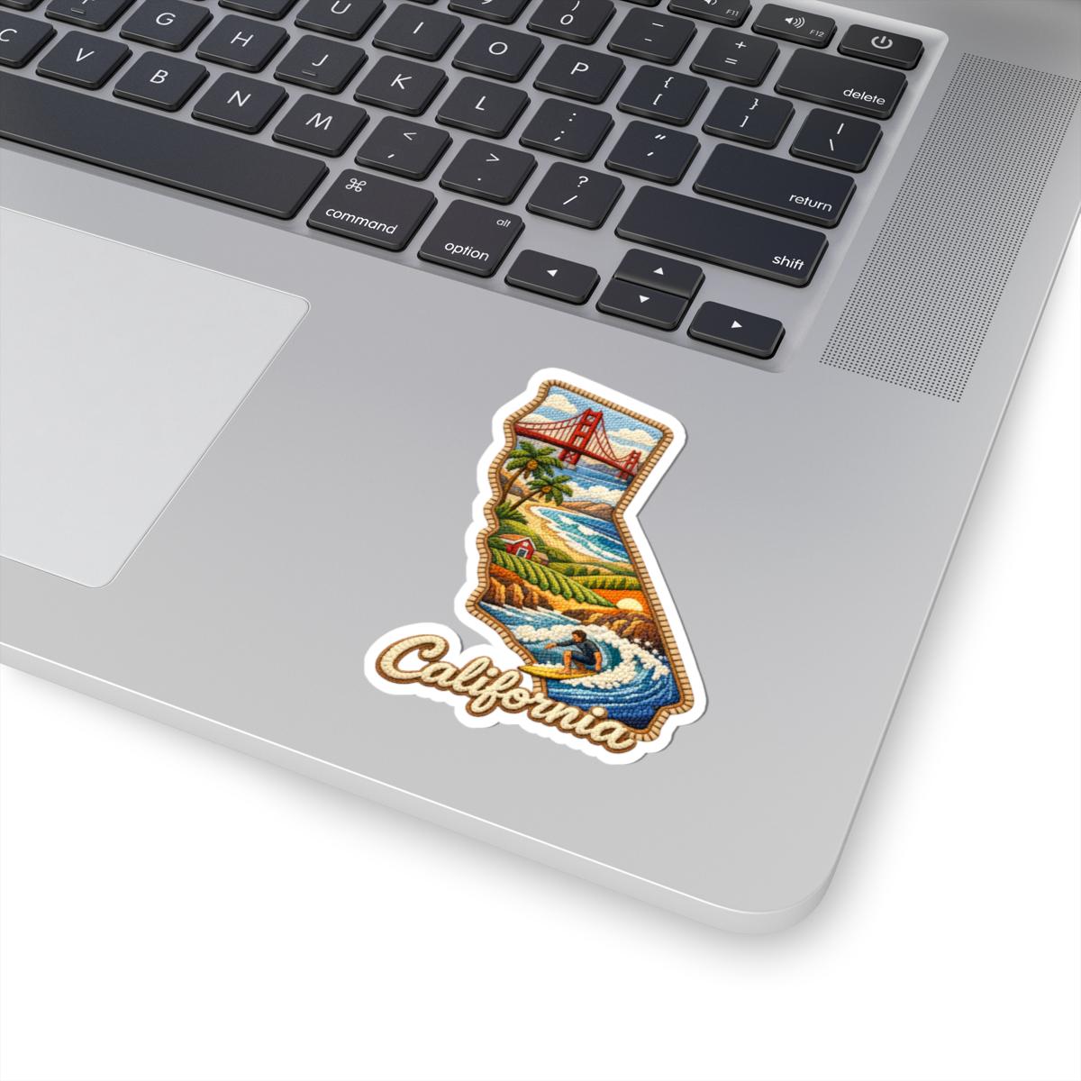 ColorFlow | California Golden Coast Vinyl Sticker | Coastal Cliffs Surf Waves and Iconic Bridge Landscape Art