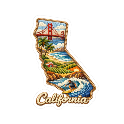 ColorFlow | California Golden Coast Vinyl Sticker | Coastal Cliffs Surf Waves and Iconic Bridge Landscape Art