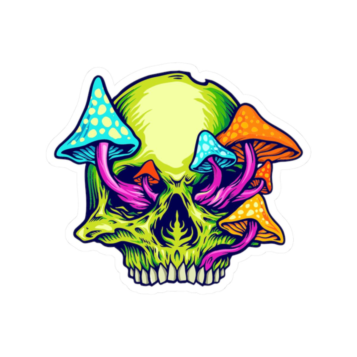 ColorFlow | Trippy Mushroom Skull Vinyl Sticker for Water Bottles Laptops Cars | Psychedelic Art Waterproof Decal