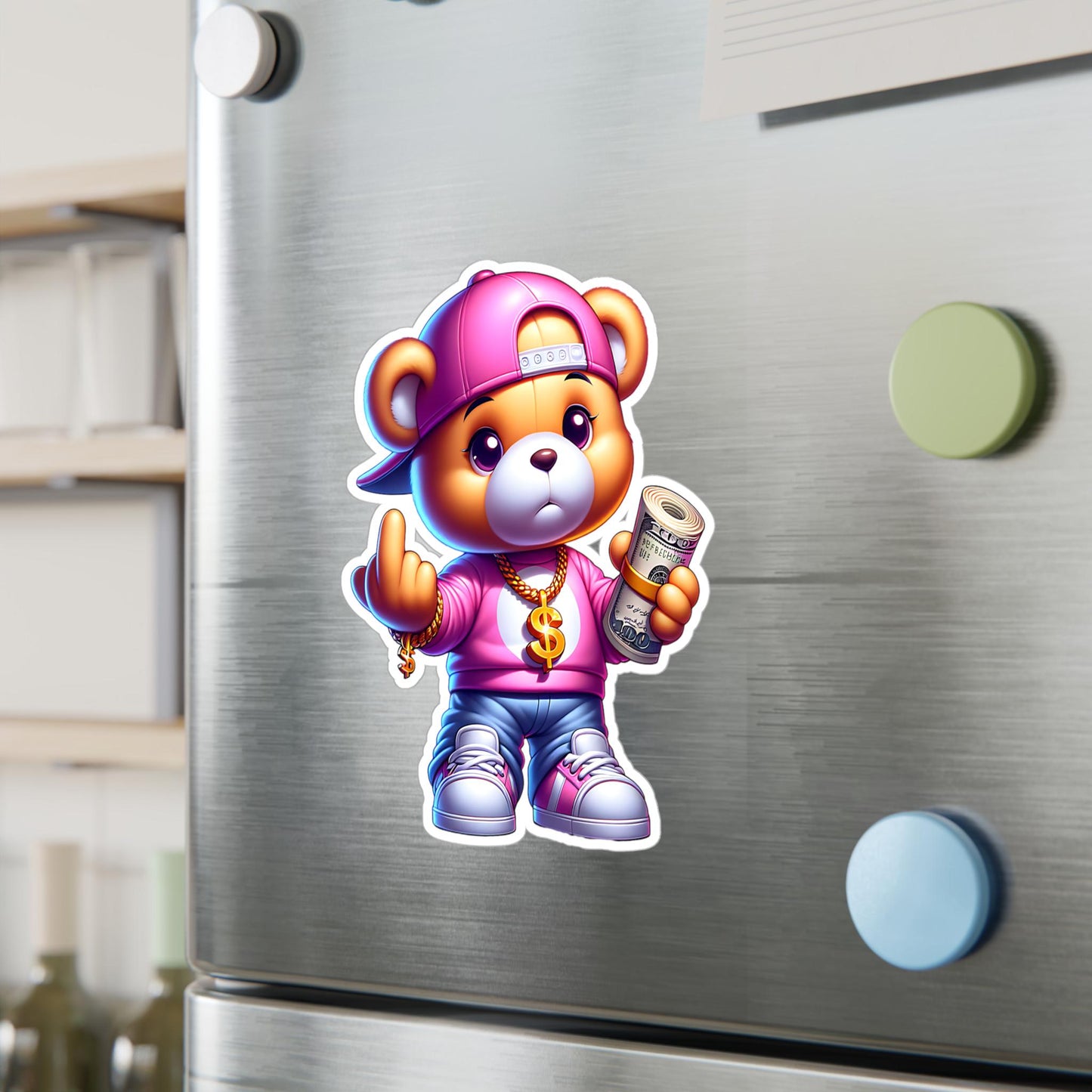 ColorFlow | Savage Pink Teddy Vinyl Sticker | Urban Bear Waterproof Art Decal | Glossy Matte Holographic | 6 Sizes
