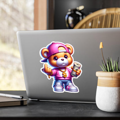 ColorFlow | Savage Pink Teddy Vinyl Sticker | Urban Bear Waterproof Art Decal | Glossy Matte Holographic | 6 Sizes