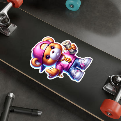 ColorFlow | Savage Pink Teddy Vinyl Sticker | Urban Bear Waterproof Art Decal | Glossy Matte Holographic | 6 Sizes