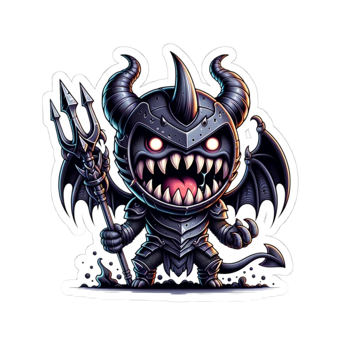 Armored Demon Monster Vinyl Sticker | Trident Warrior Art Decal