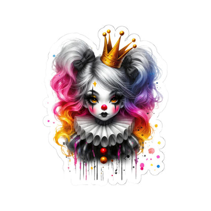 ColorFlow | Royal Pop Circus Clown Sticker | Pastel Goth Crowned Doll with Rainbow Hair | Kawaii Creepycore Art