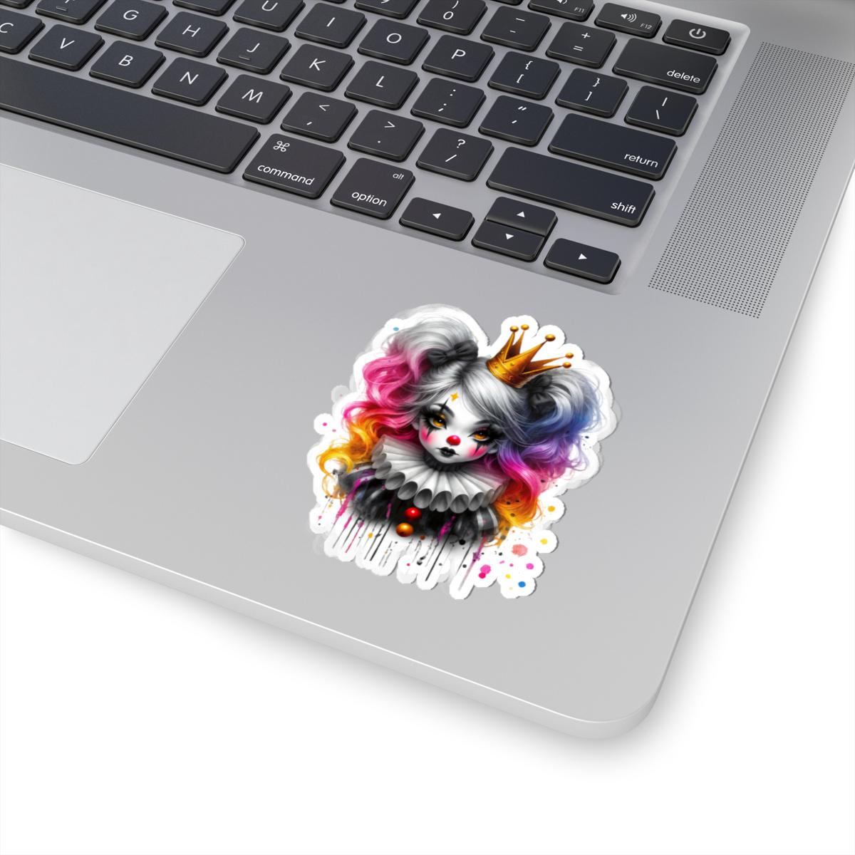 ColorFlow | Royal Pop Circus Clown Sticker | Pastel Goth Crowned Doll with Rainbow Hair | Kawaii Creepycore Art