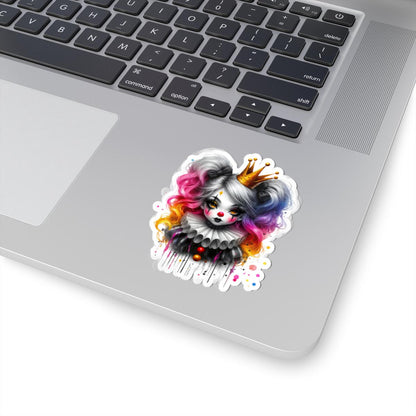 ColorFlow | Royal Pop Circus Clown Sticker | Pastel Goth Crowned Doll with Rainbow Hair | Kawaii Creepycore Art