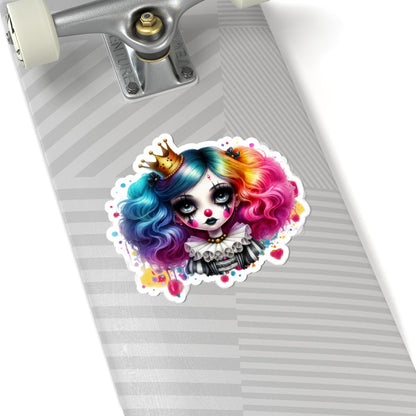 ColorFlow | Rainbow Circus Princess Clown Sticker | Creepy Cute Harlequin Doll Art | Gothic Carnival Aesthetic Vinyl