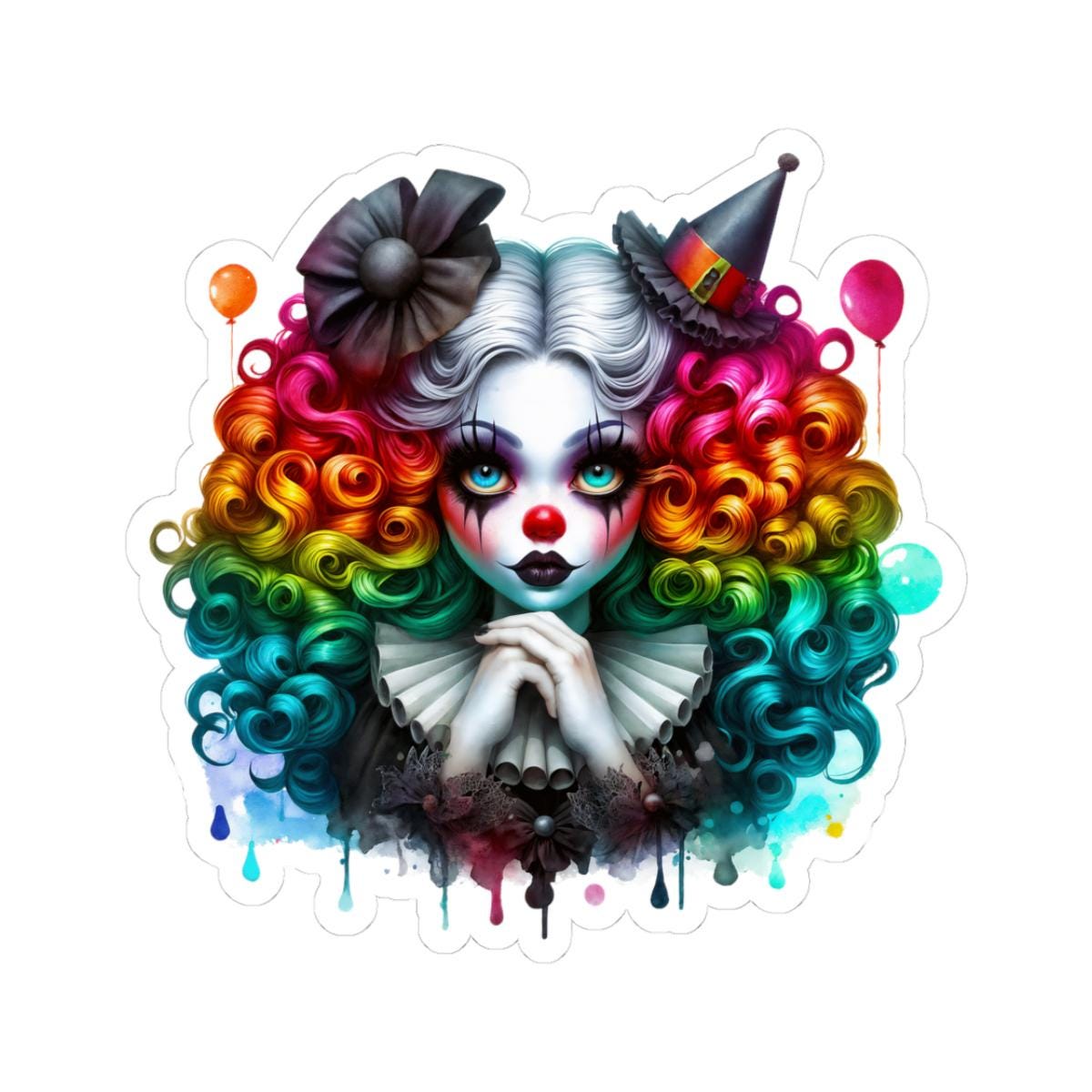 Rainbow Gothic Clown Sticker | Dark Carnival Harlequin Art Vinyl