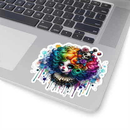 ColorFlow | Gothic Rainbow Clown Skull Sticker | Creepy Cute Circuscore Vinyl Decal | Spooky Alternative Laptop Art