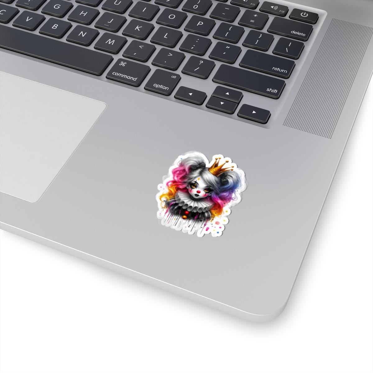 ColorFlow | Royal Pop Circus Clown Sticker | Pastel Goth Crowned Doll with Rainbow Hair | Kawaii Creepycore Art