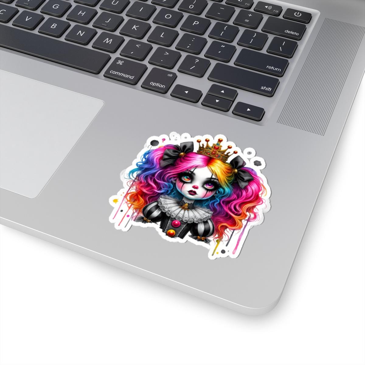 ColorFlow | Royal Rainbow Clowncore Girl Sticker | Goth Princess Vinyl Decal | Pastel Emo Art Aesthetic