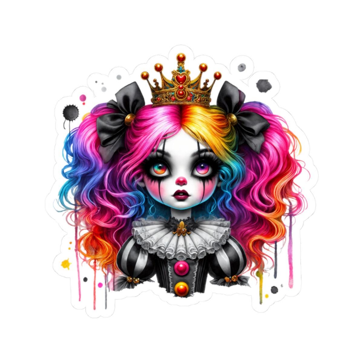 ColorFlow | Royal Rainbow Clowncore Girl Sticker | Goth Princess Vinyl Decal | Pastel Emo Art Aesthetic