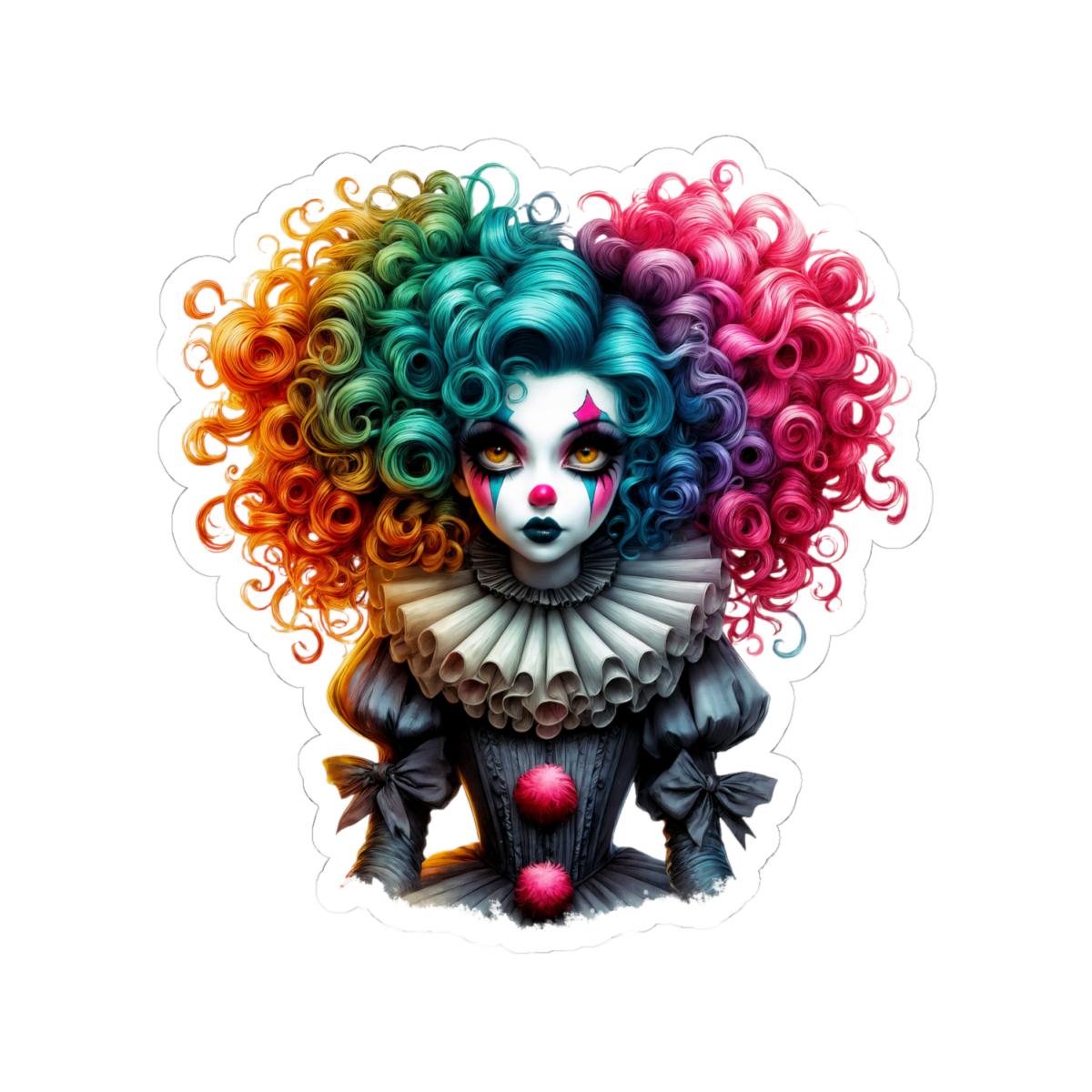 ColorFlow | Gothic Rainbow Clown Doll Sticker | Creepy Cute Circus Art | Dark Aesthetic Glossy Vinyl Sticker