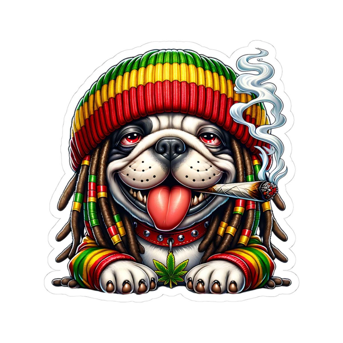 Rasta Bulldog Sticker | Waterproof Vinyl Decal for Laptops, Cars