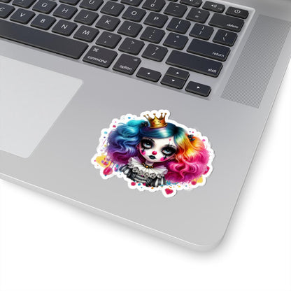 ColorFlow | Rainbow Circus Princess Clown Sticker | Creepy Cute Harlequin Doll Art | Gothic Carnival Aesthetic Vinyl