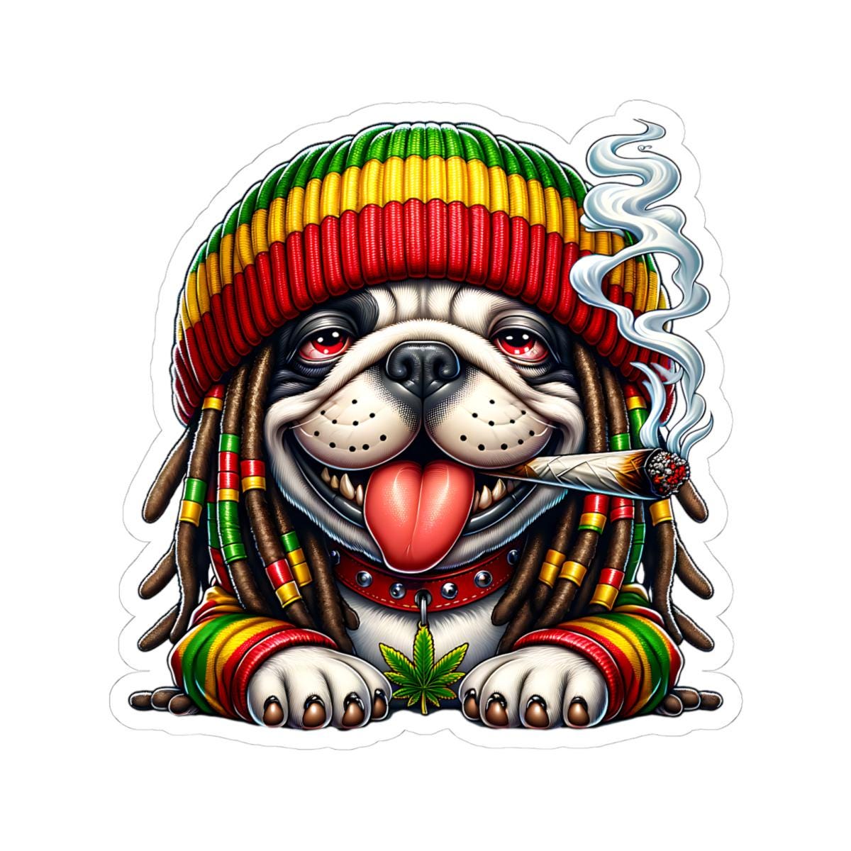 Rasta Bulldog Sticker | Waterproof Vinyl Decal for Laptops, Cars