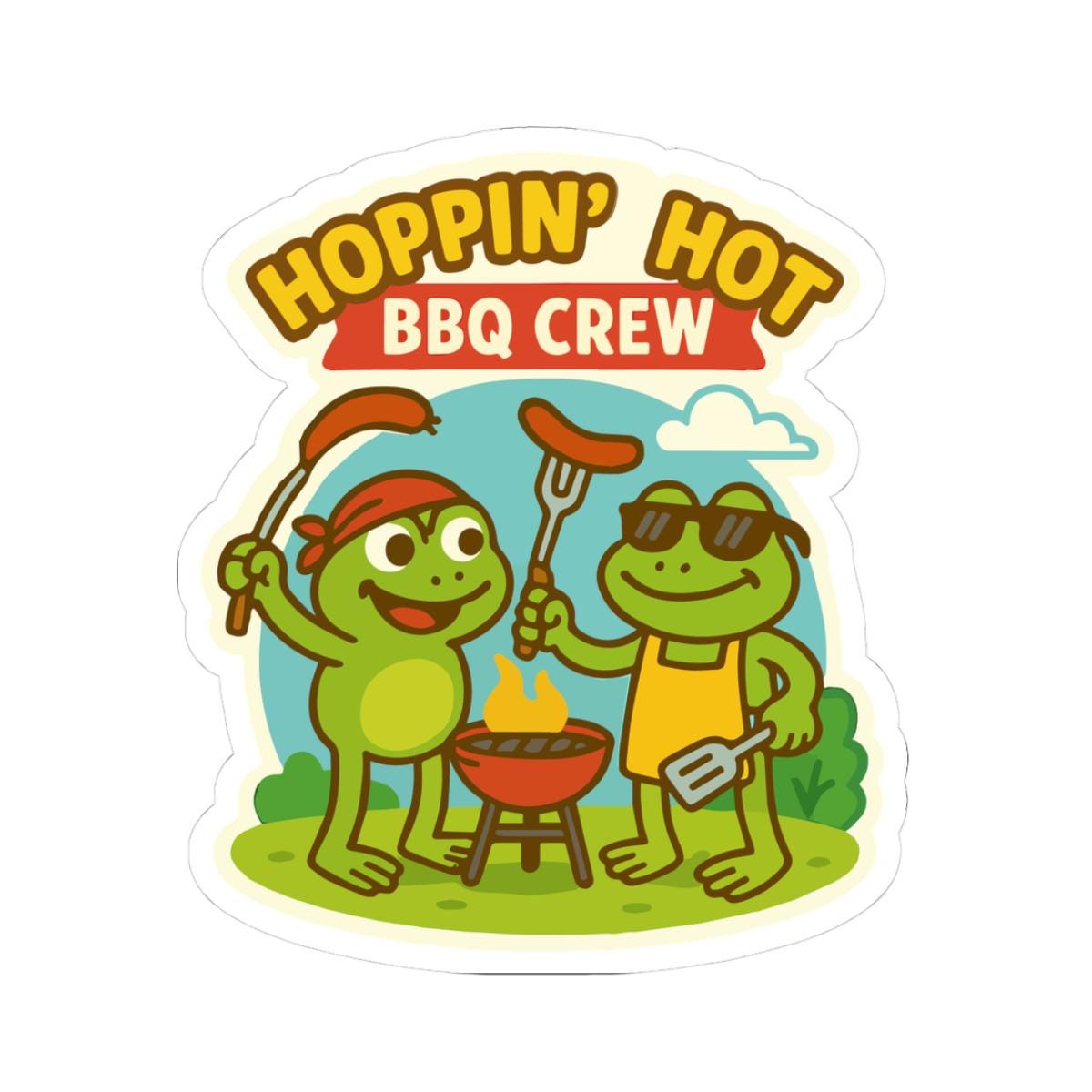 ColorFlow | Hoppin Hot BBQ Crew Sticker | Cute Frog Grilling Vinyl Decal | Waterproof Funny Summer Barbecue Sticker