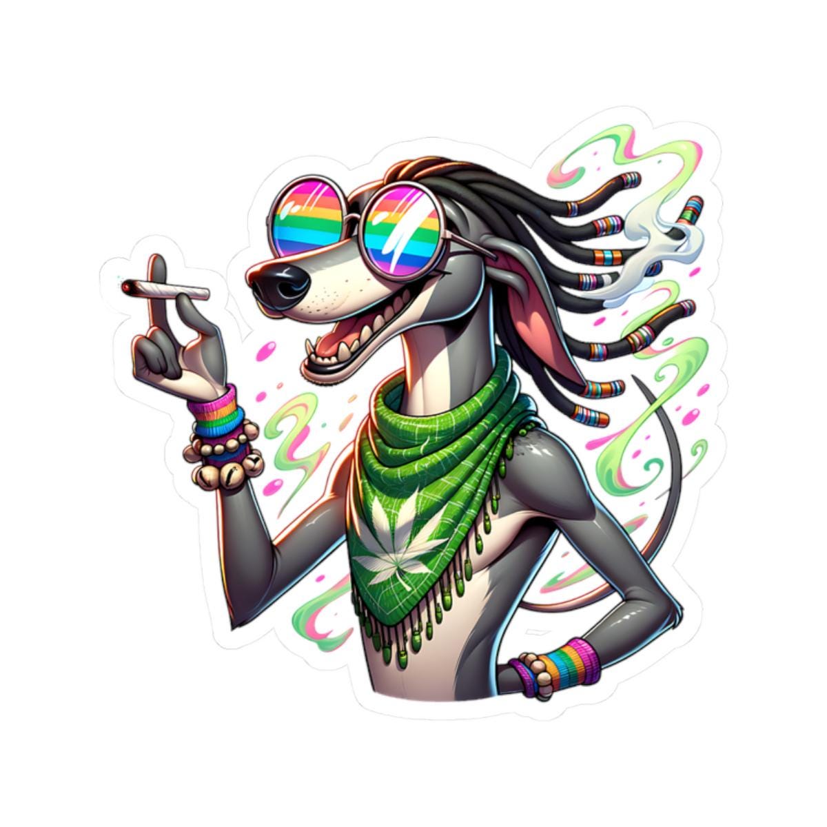 ColorFlow Rasta Greyhound Glossy Vinyl Sticker | Kiss Cut or Die Cut | Waterproof Weed Dog Reggae Art Decal for Laptops Cars Bottles