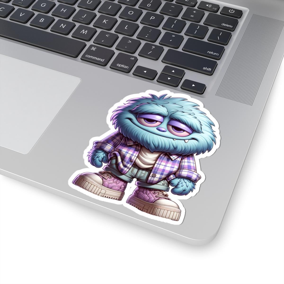ColorFlow Blue Furry Monster Sticker | Plaid Shirt Creature Vinyl Decal