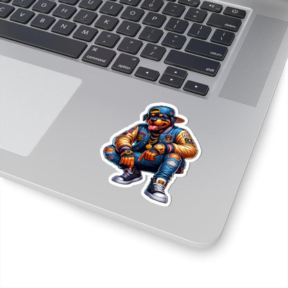 ColorFlow | Rottweiler Streetwear Kiss Cut Sticker Hip Hop Dog Art with Gold Chains, Luxury Watch, Sneakers & Varsity Jacket