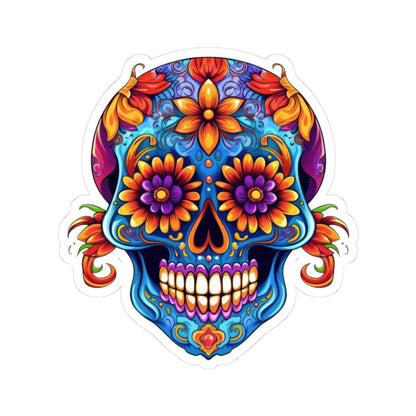 ColorFlow | Vibrant Floral Sugar Skull Sticker | Dia de los Muertos Vinyl Decal | Waterproof Skull Art | Colorful Skull Aesthetic